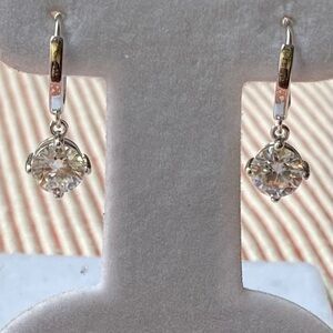L-14: 2ct tw Moissanite drop dangle hoop earrings - WG plate 925 sterling silver